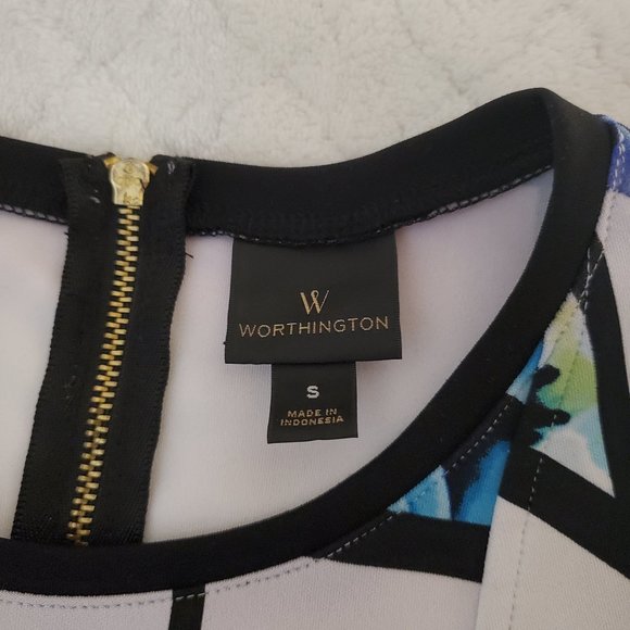 WORTHINGTON WHITE FLORAL PRINT PEPLUM BLOUSE - Picture 3 of 4